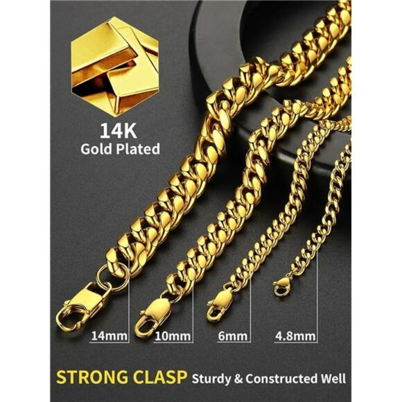 Mens Miami Cuban Link Chain Necklace Gold Stainless Steel 6mm 24 Inch - Picture 4 of 7